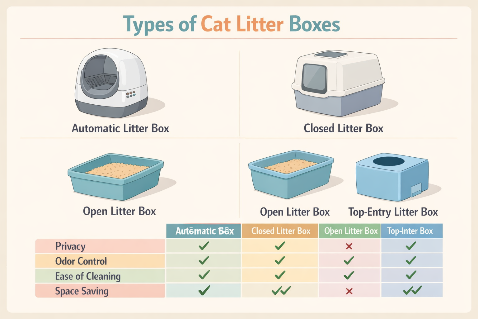 Tabla comparativa de areneros para gatos 2026